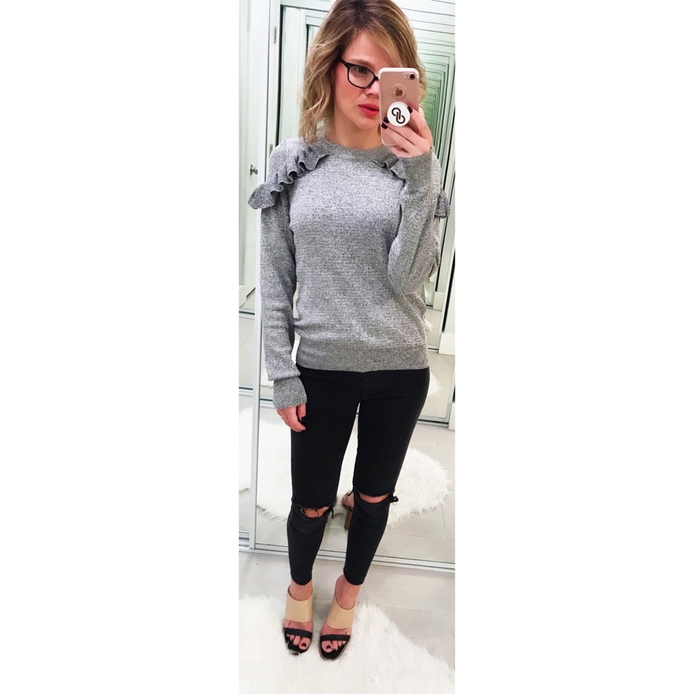 Topshop Gray Ruffle Shoulder Sweater - Picture 6 of 8